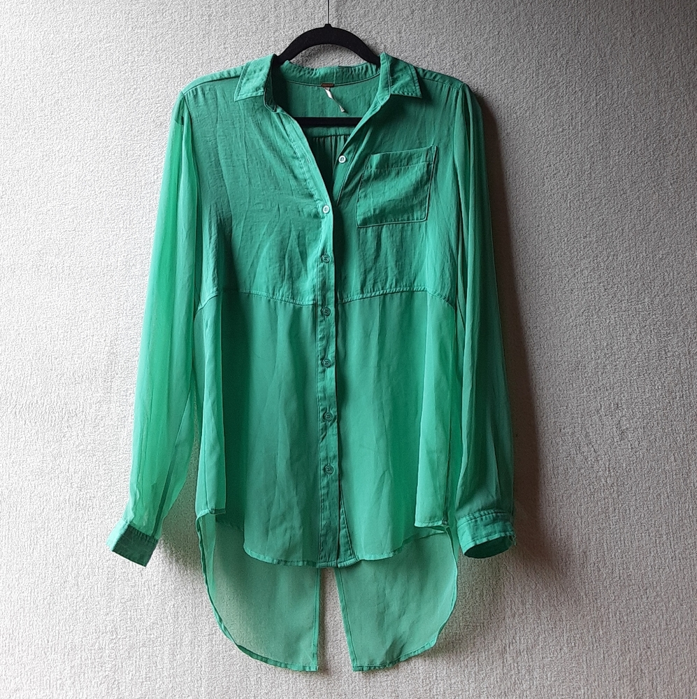 -X-Free People Best Both Worlds Button Down Blouse - Picture 2 of 7